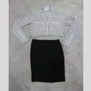 Loft Petite, 00P, High Waisted, Above the Knee, Black, Pencil Skirt
